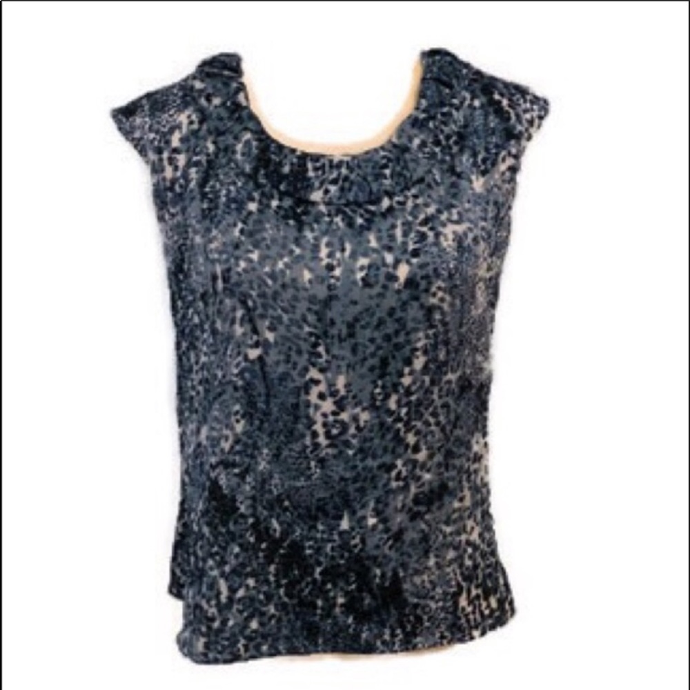 Anne Klein ruffled blue animal print top